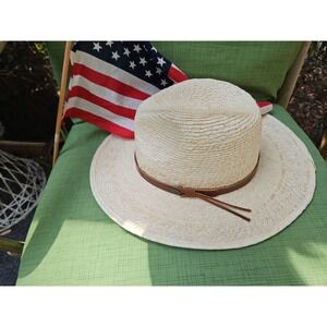 Brixton Straw Field Hat Wide Brim Leather Band Farmhouse Chic Medium Size 7 1\4